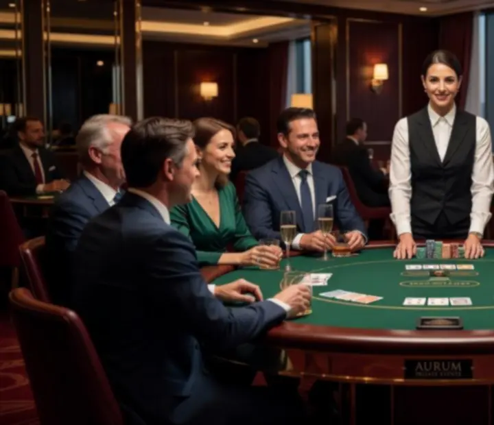 Hangulatos casino este privát rendezvényen, blackjack és rulett asztalokkal