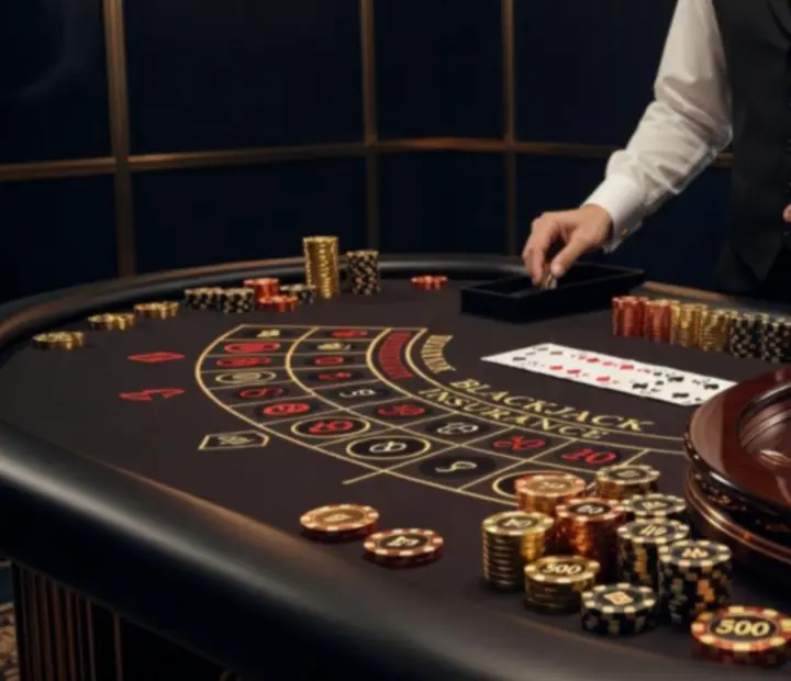 Luxus rulett és blackjack asztalok elegáns kaszinó esten